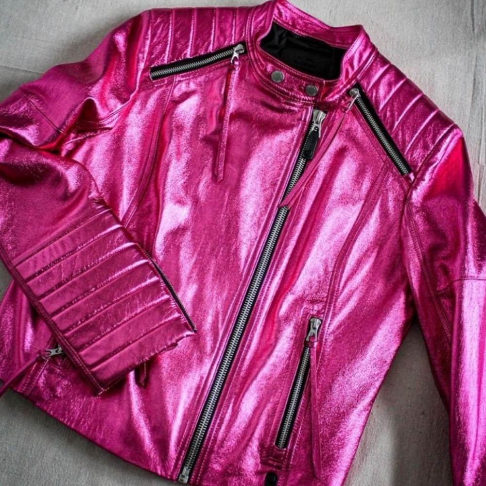 NWT Rudsak Pink Metallic Leather Jacket medium
